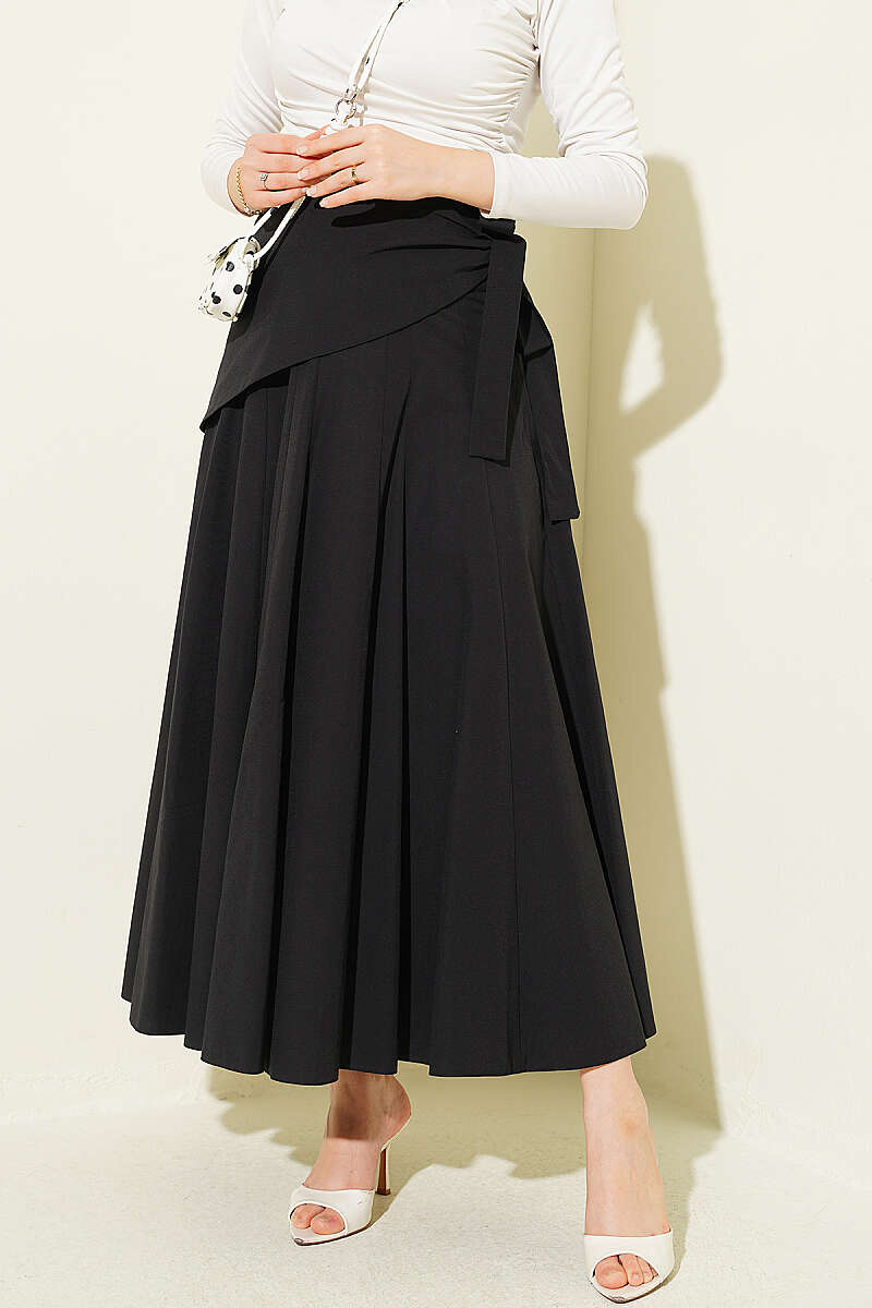 Skirt with Side Tie Detail - Black