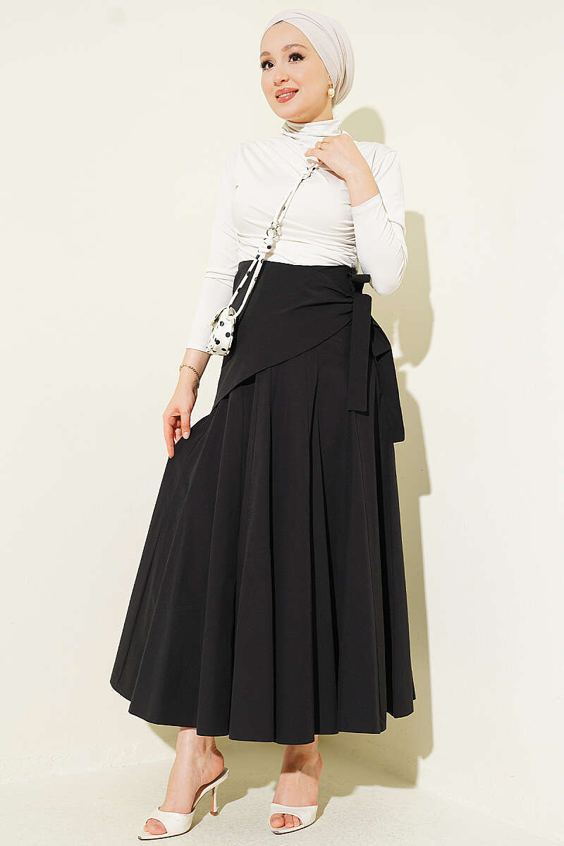 Skirt with Side Tie Detail - Black