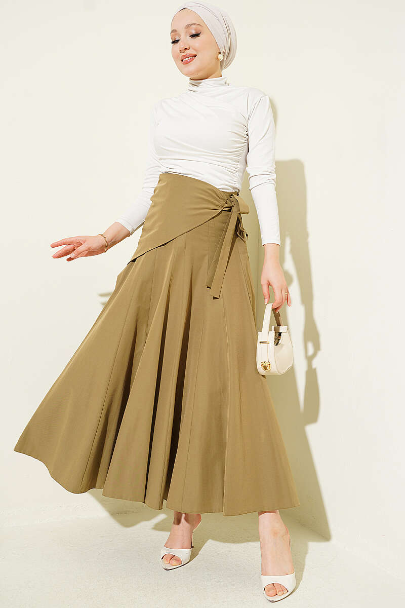 Skirt with Side Tie Detail - Olive