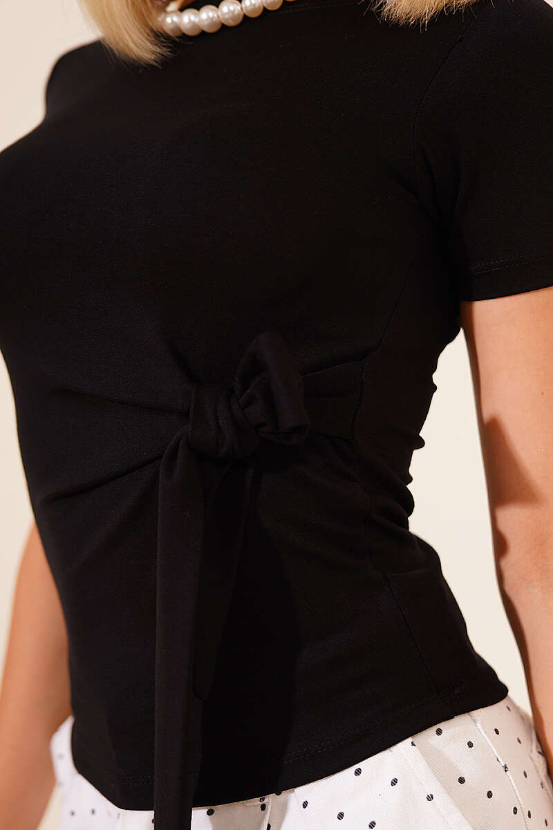 Side-Tie Crew-Neck T-Shirt - Black