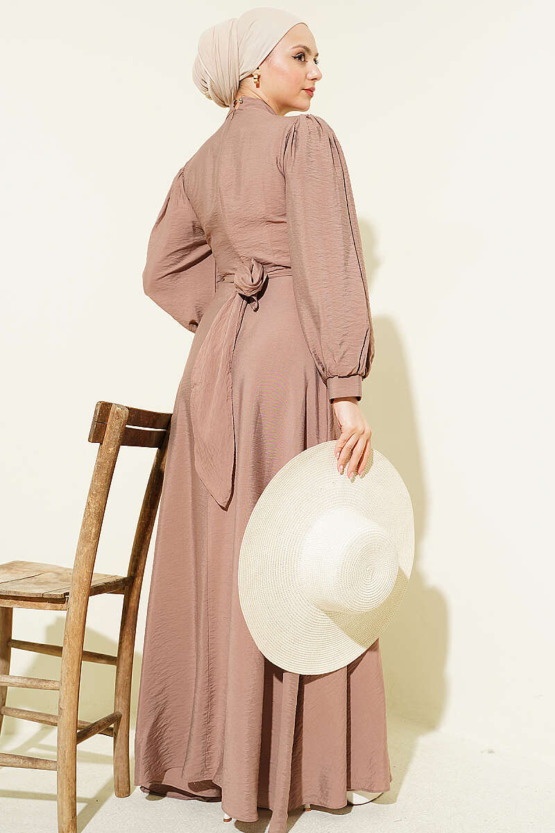 Side-Tie Dress with Gold Accessory - Mink