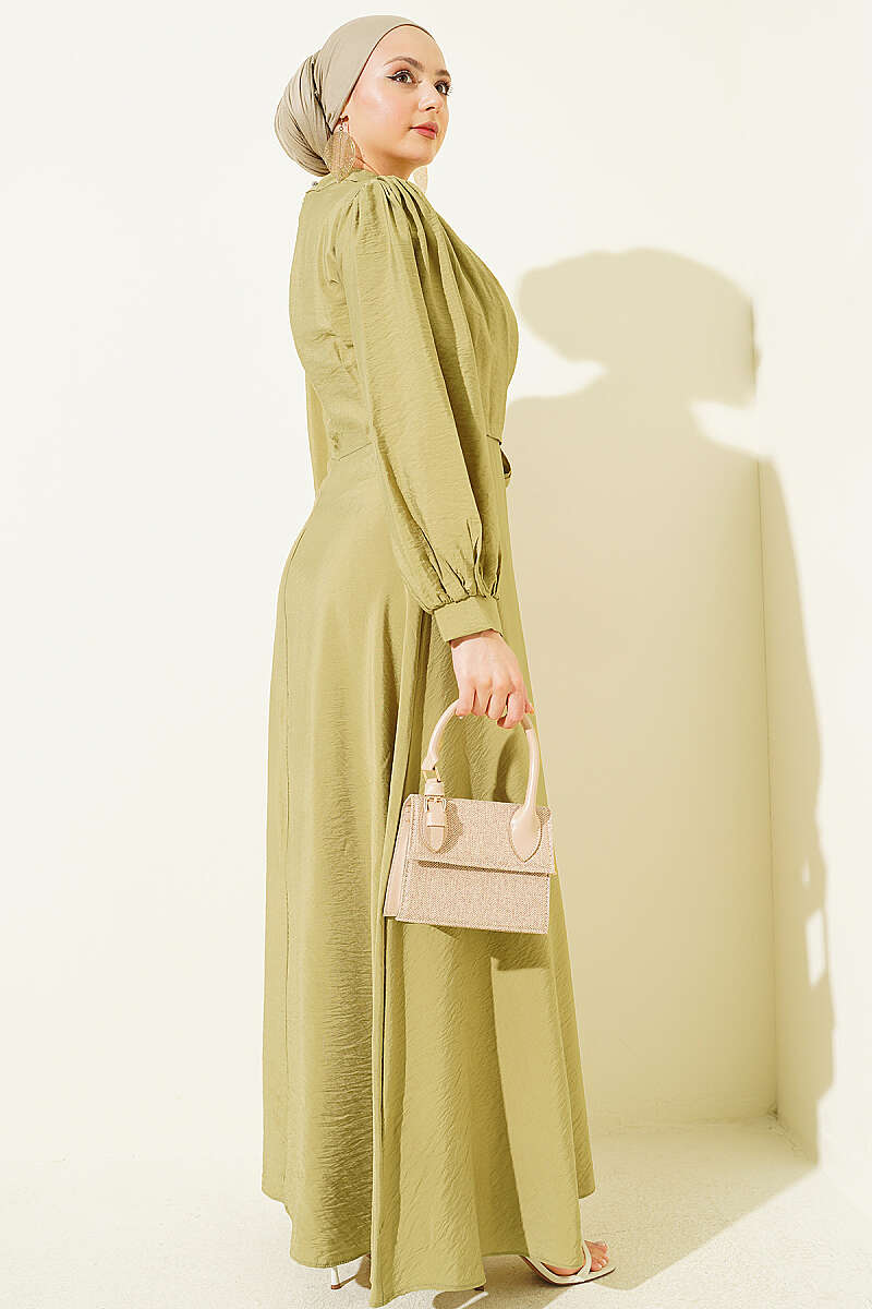 Side-Tie Dress with Gold Accessory - Olive