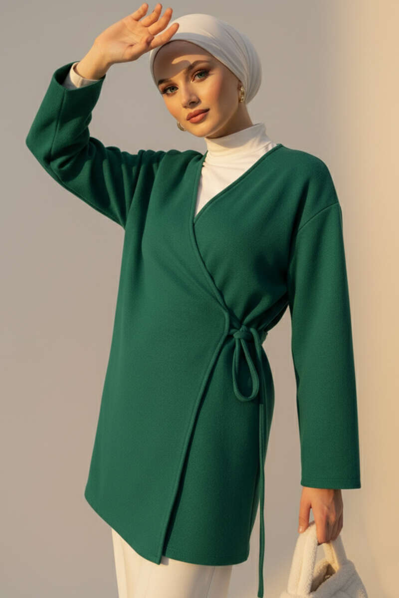 Side-Tie Felt Jacket - Emerald