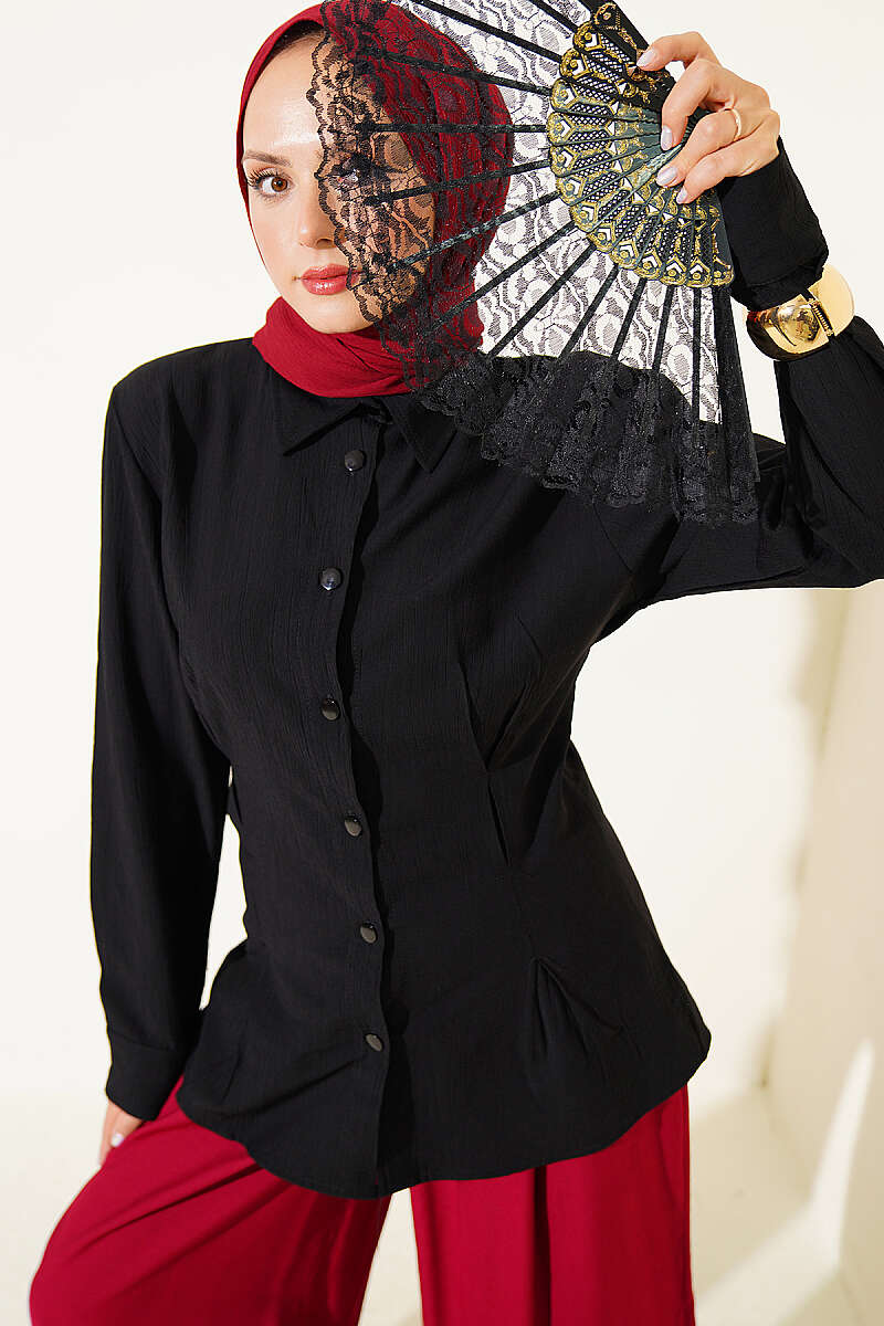 Shirt with Side Waist Darts - Black