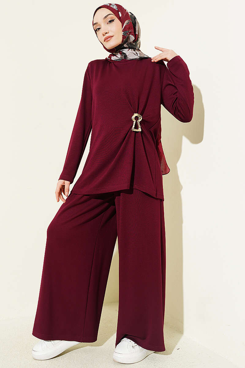 Loycha Two-Piece Set with Side Ruching - Burgundy