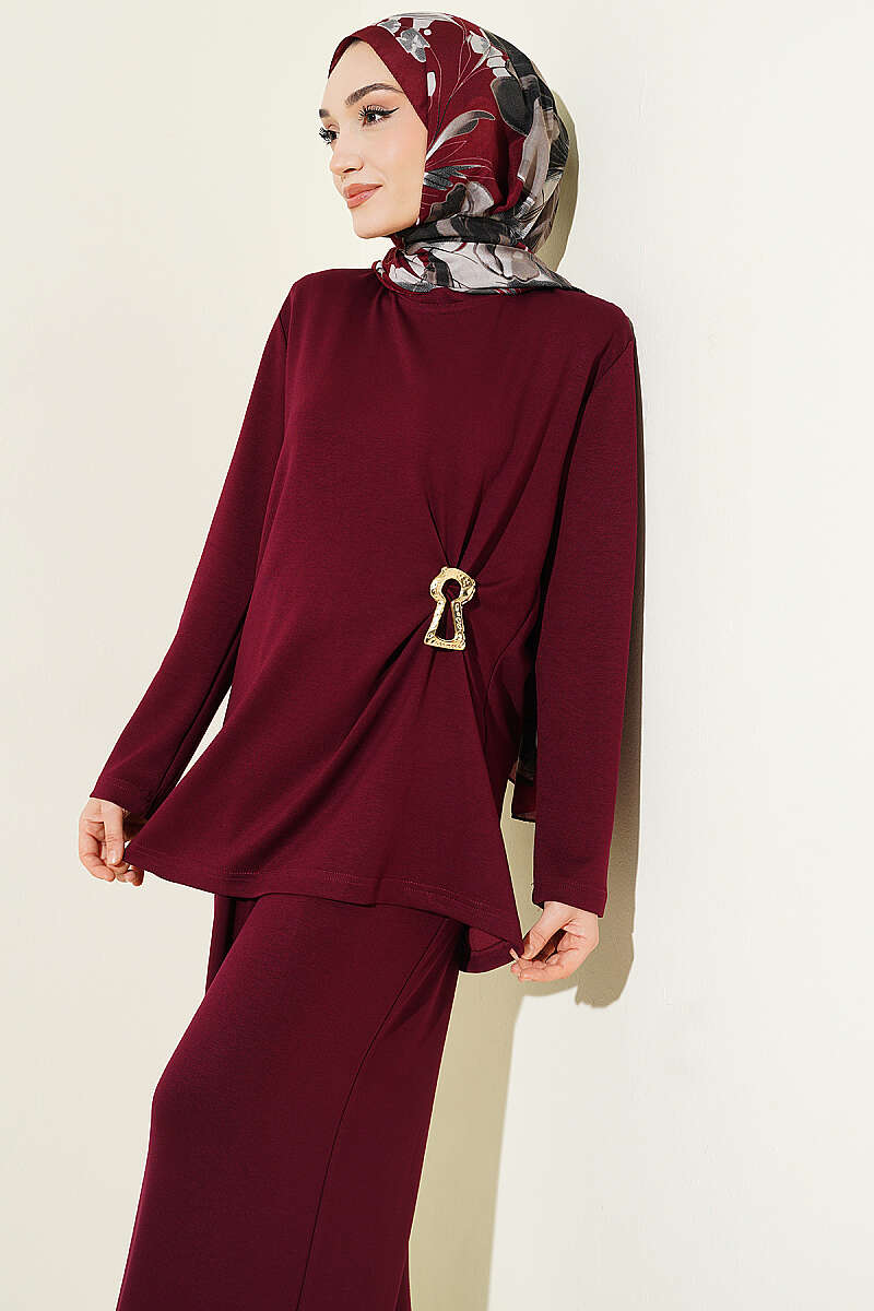 Loycha Two-Piece Set with Side Ruching - Burgundy