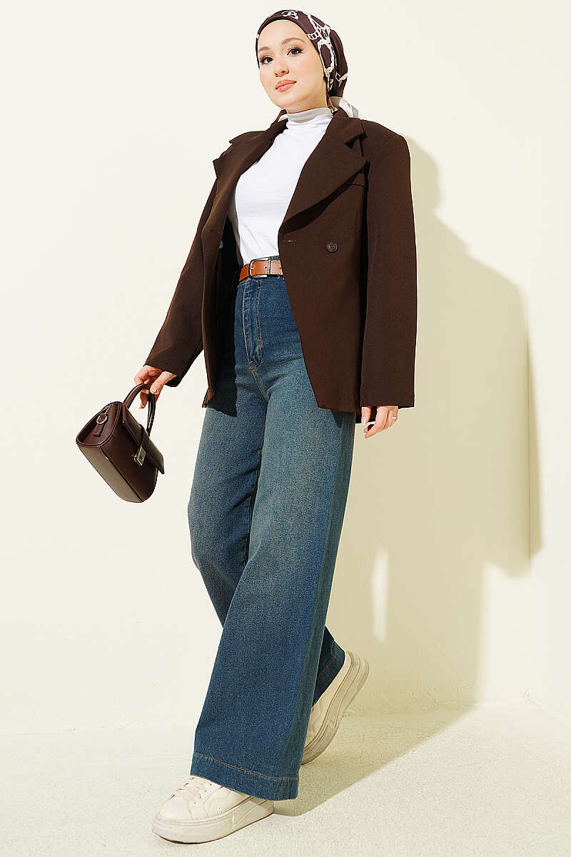 Belted Seamless-Side Wide-Leg Jeans - Dark Blue