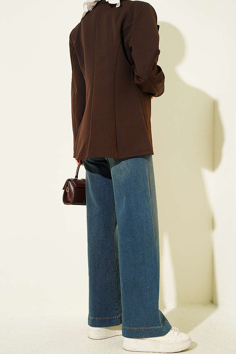 Belted Seamless-Side Wide-Leg Jeans - Dark Blue