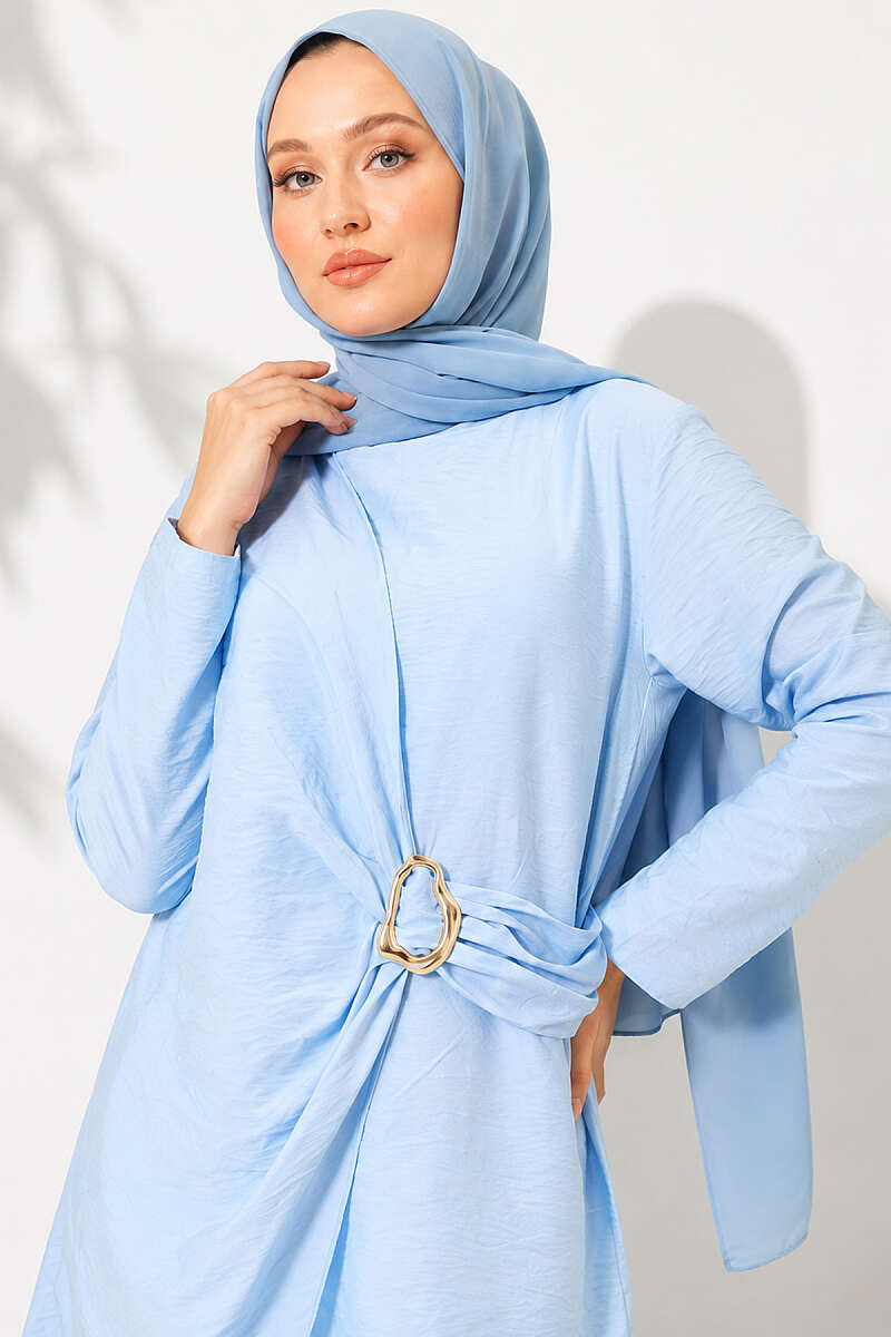 Tunic Two-Piece Set with Side Gold Buckle - Blue