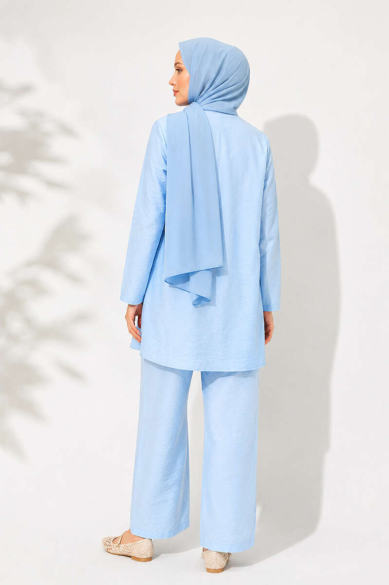 Tunic Two-Piece Set with Side Gold Buckle - Blue