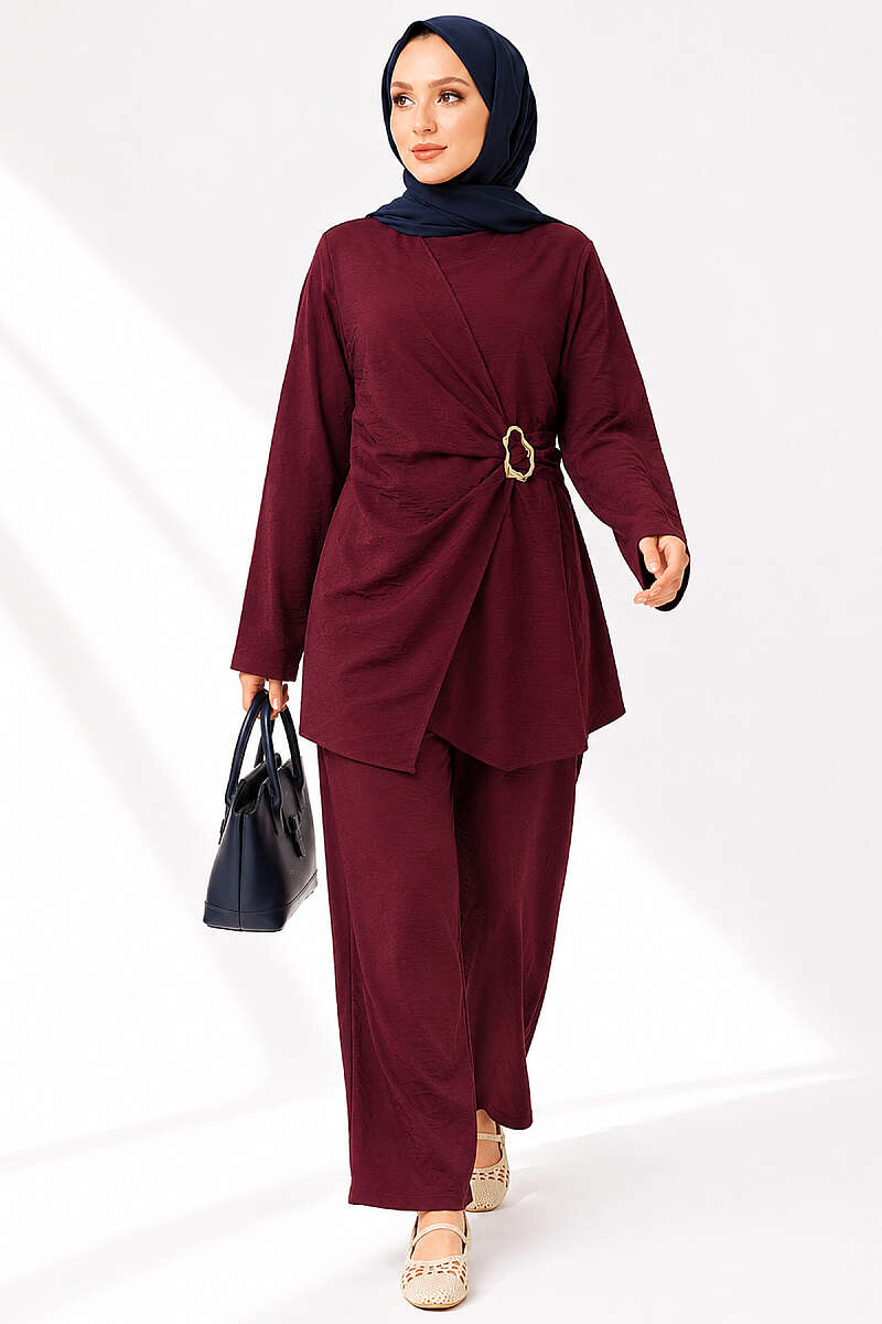 Tunic Two-Piece Set with Side Gold Buckle - Plum