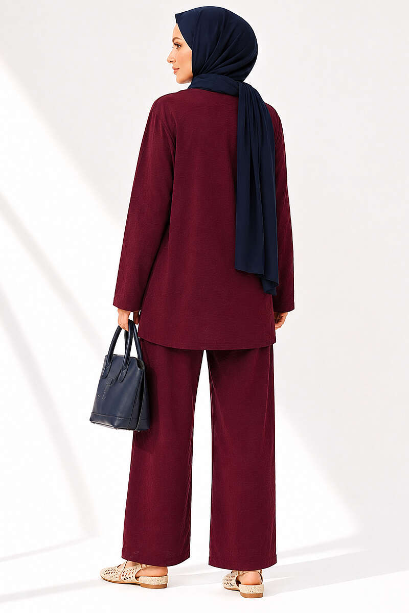 Tunic Two-Piece Set with Side Gold Buckle - Plum
