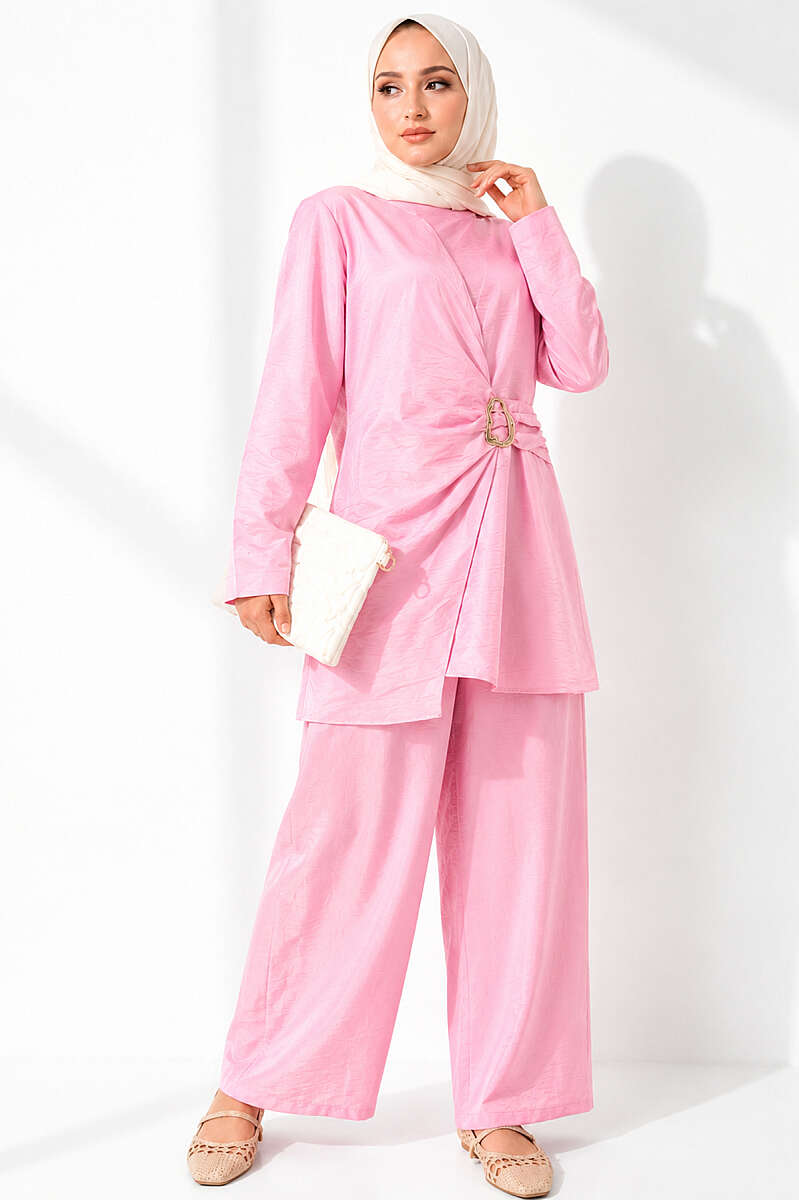 Tunic Two-Piece Set with Side Gold Buckle - Pink