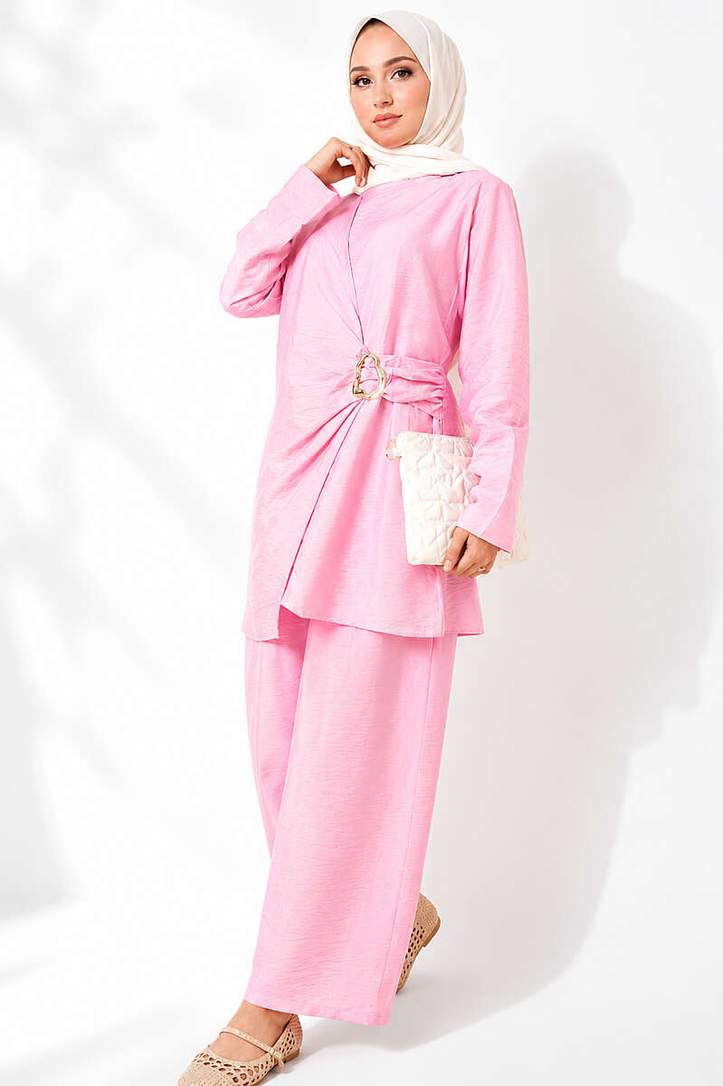 Tunic Two-Piece Set with Side Gold Buckle - Pink
