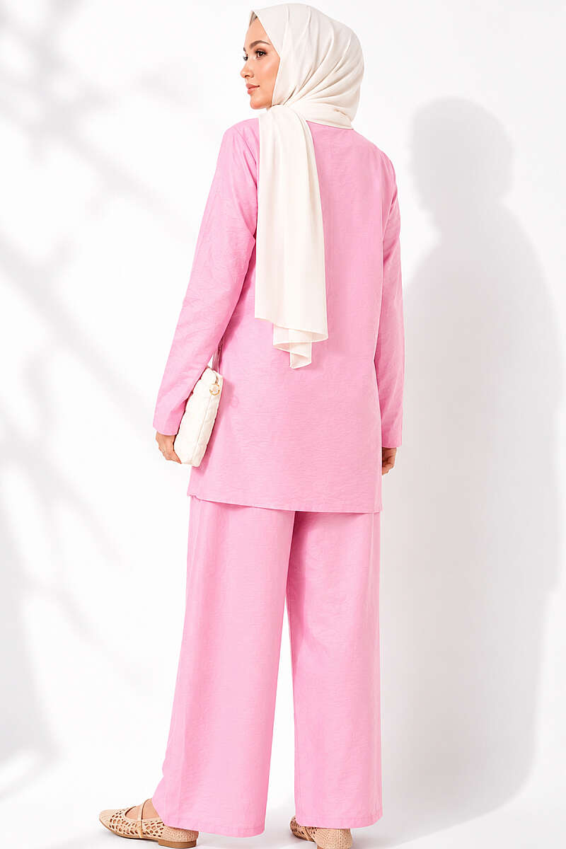 Tunic Two-Piece Set with Side Gold Buckle - Pink