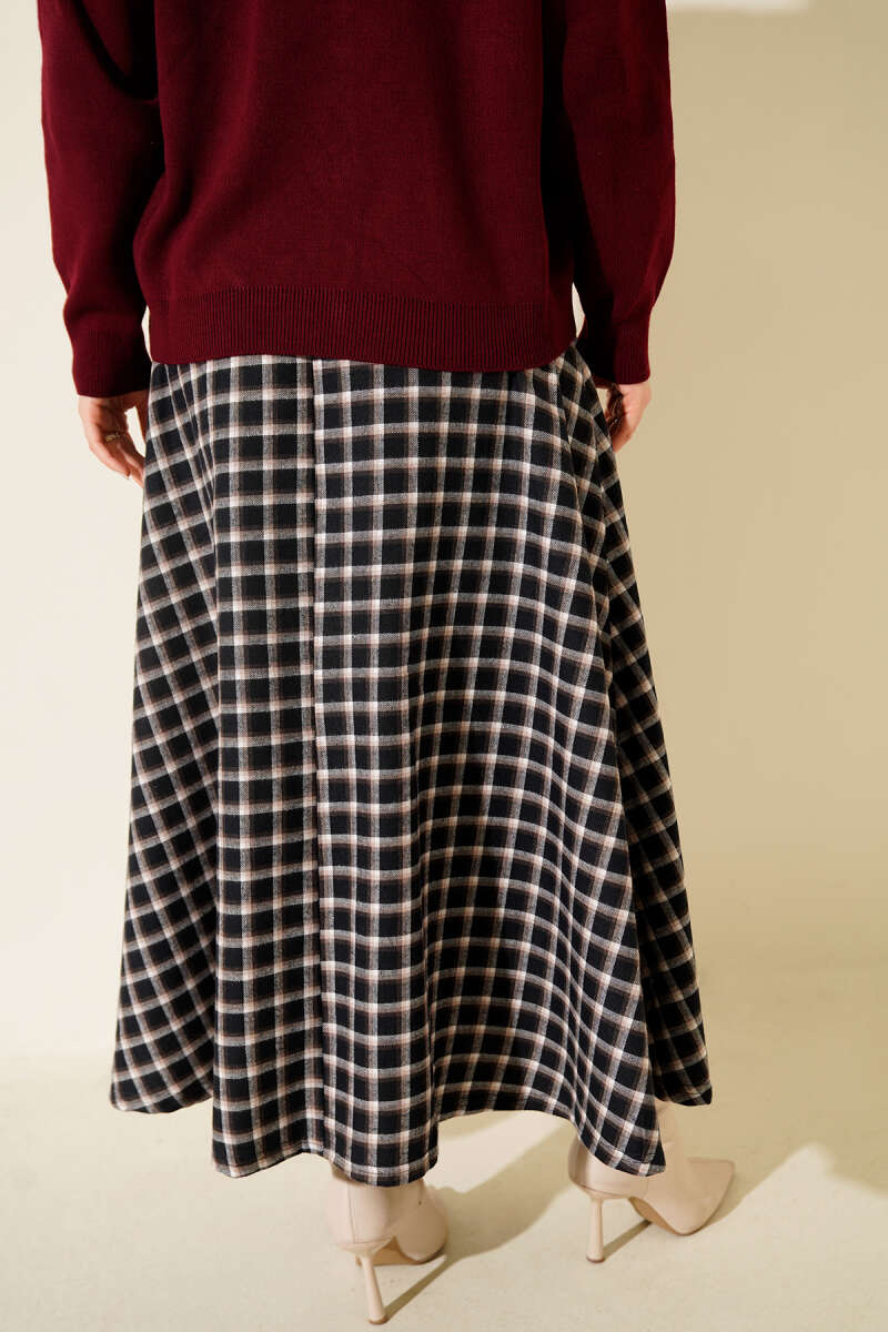 Plaid Skirt with Side Lacing - Navy