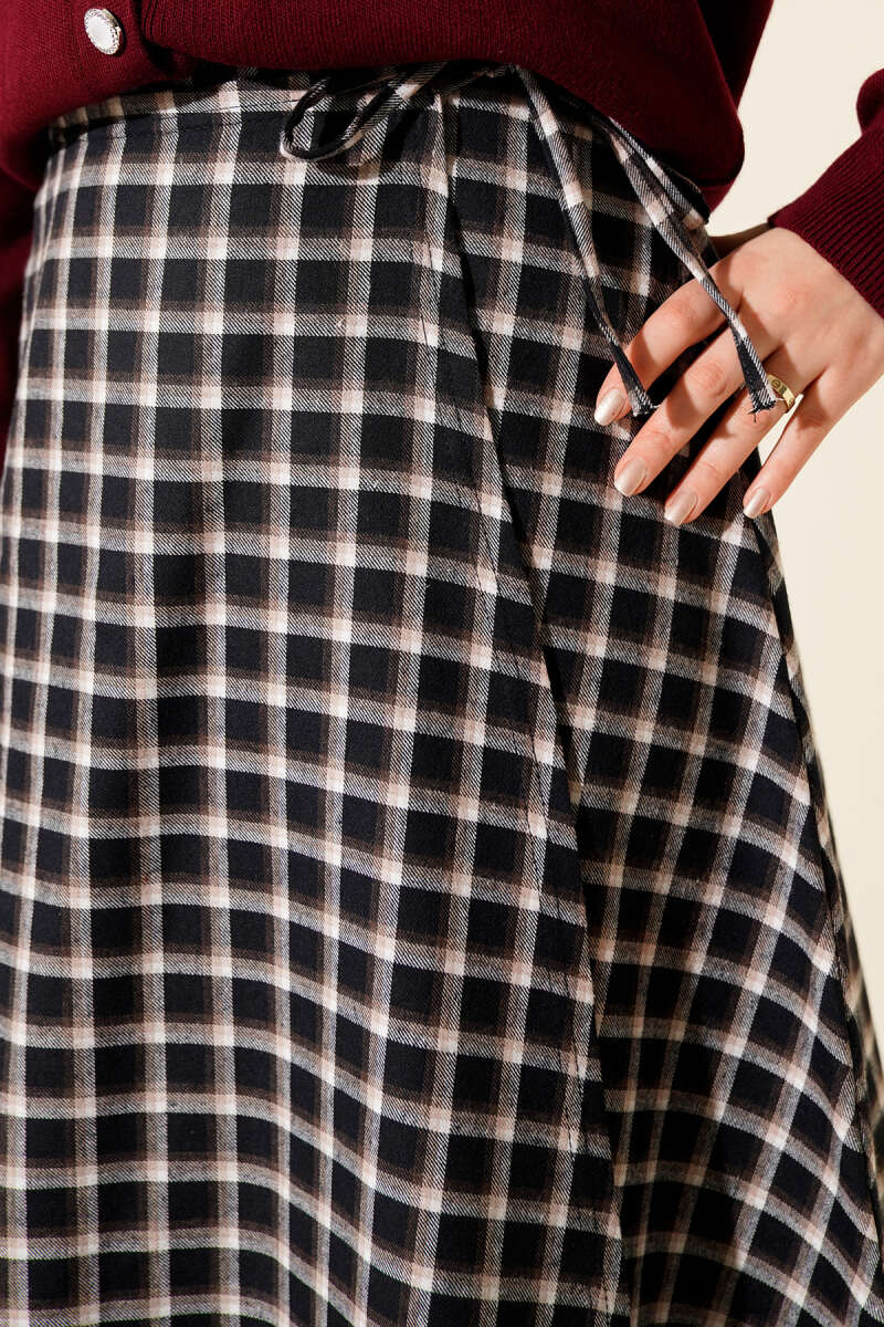 Plaid Skirt with Side Lacing - Navy