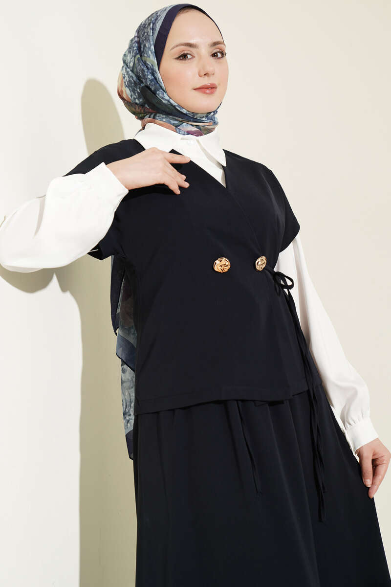 Skirt Two-Piece Set with Side Ties - Navy