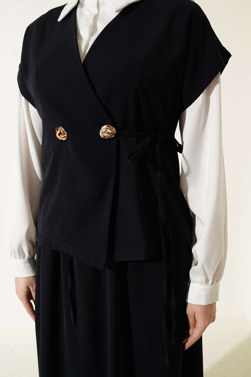 Skirt Two-Piece Set with Side Ties - Navy