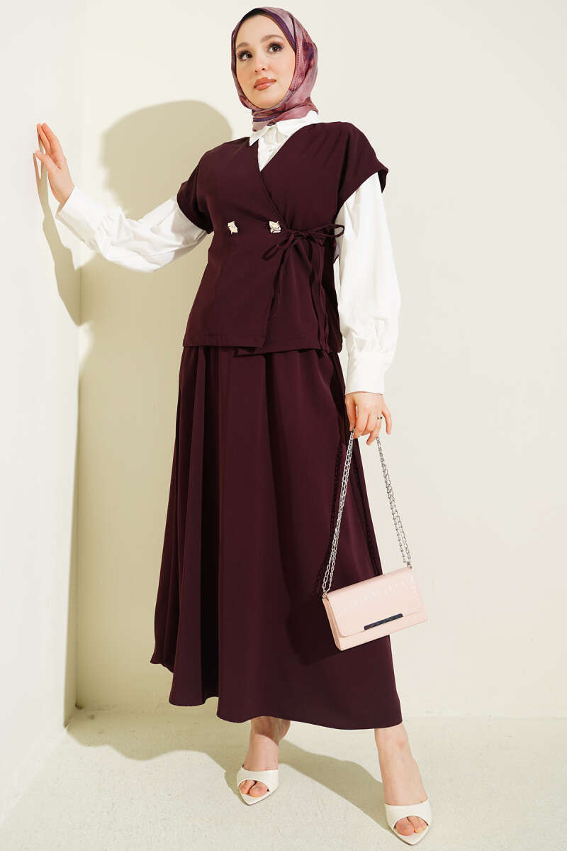 Skirt Two-Piece Set with Side Ties - Plum
