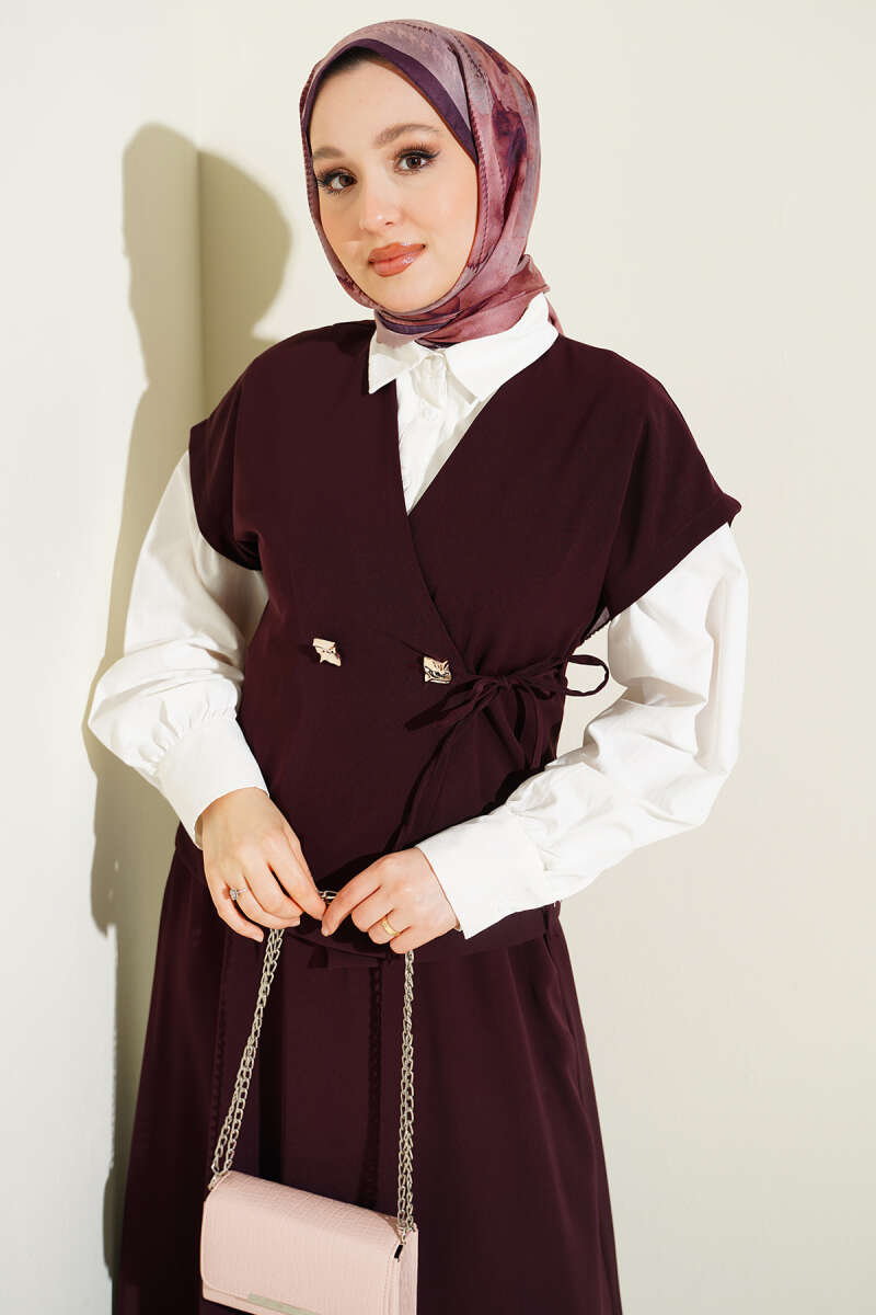 Skirt Two-Piece Set with Side Ties - Plum