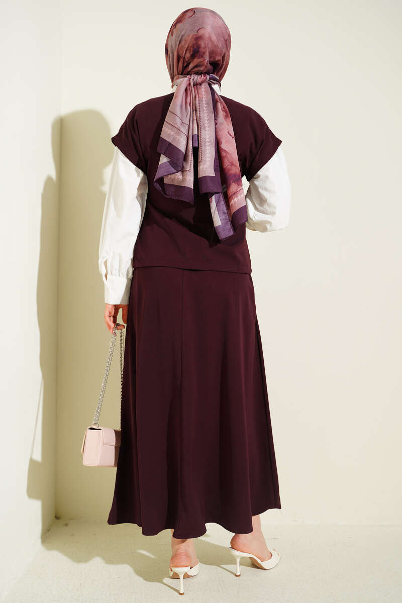 Skirt Two-Piece Set with Side Ties - Plum