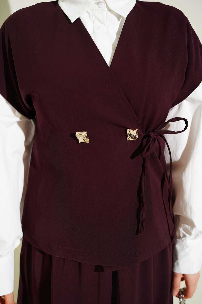Skirt Two-Piece Set with Side Ties - Plum