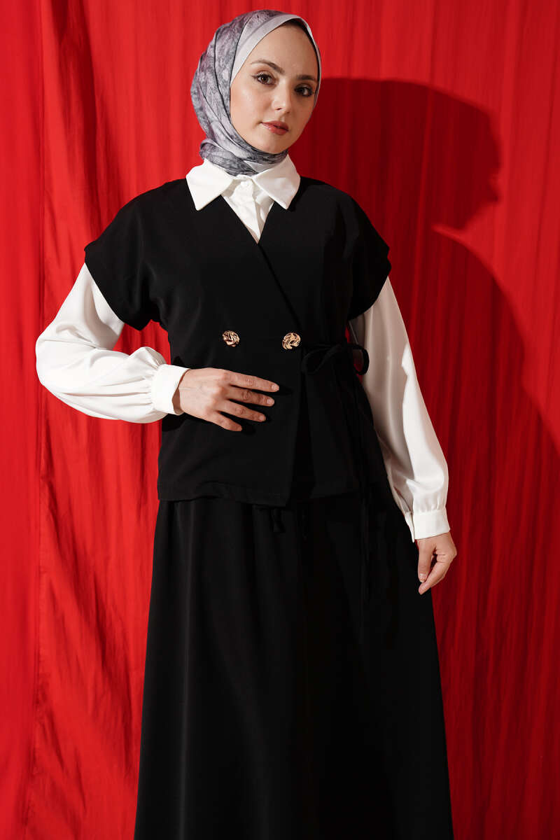Skirt Two-Piece Set with Side Ties - Black