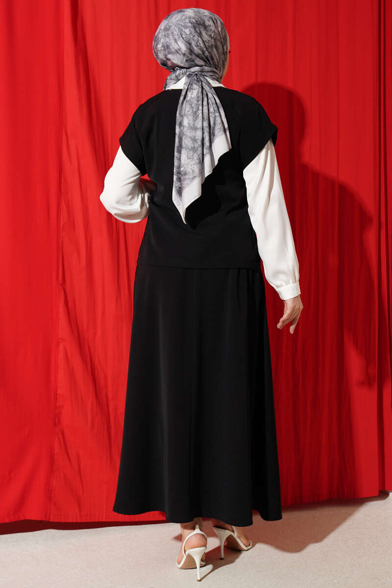 Skirt Two-Piece Set with Side Ties - Black