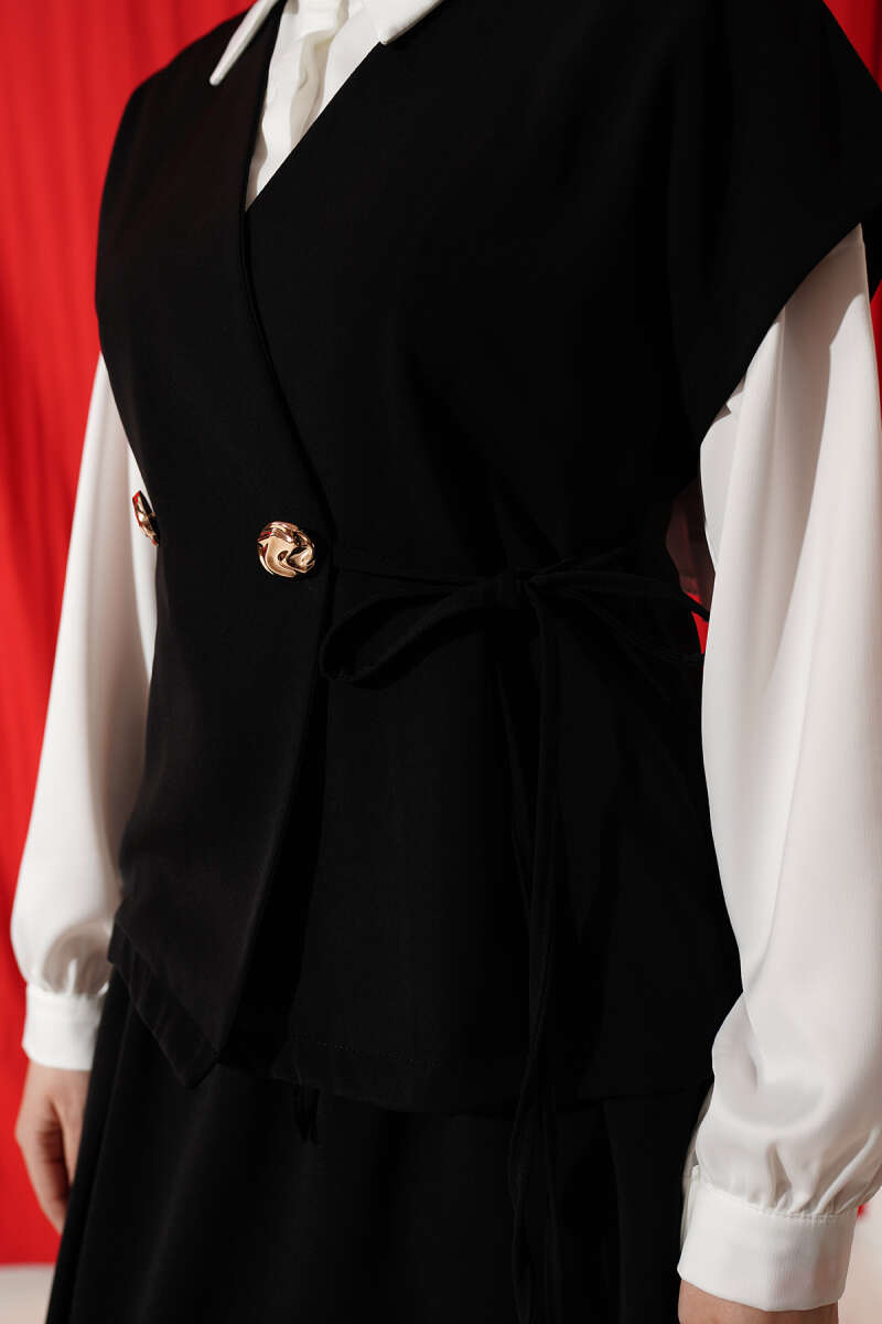 Skirt Two-Piece Set with Side Ties - Black