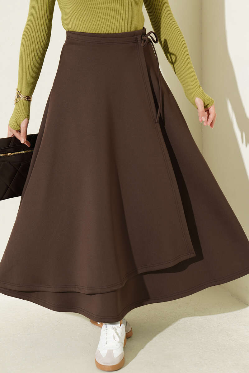 Scuba Skirt with Side Tie - Dark Brown