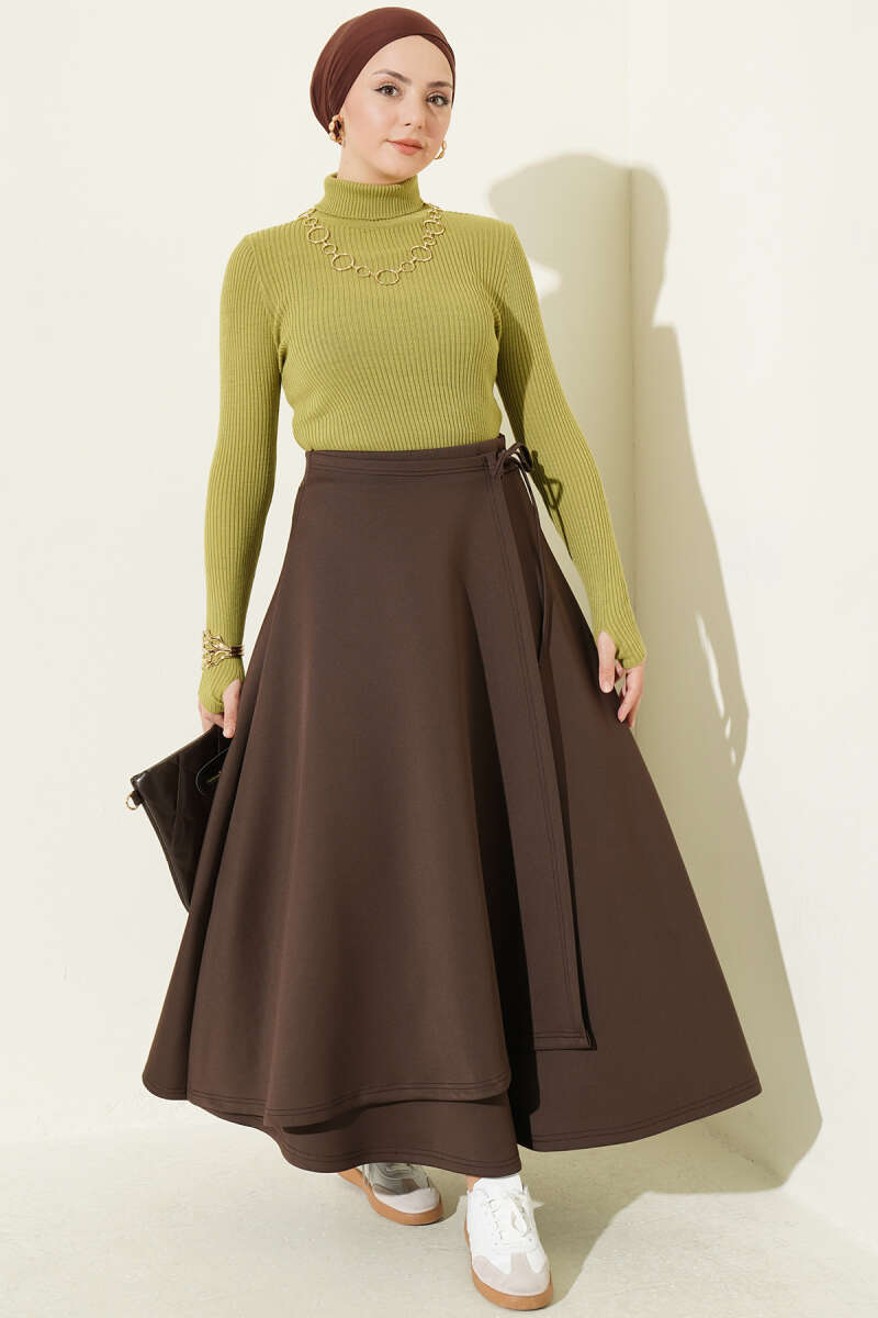 Scuba Skirt with Side Tie - Dark Brown