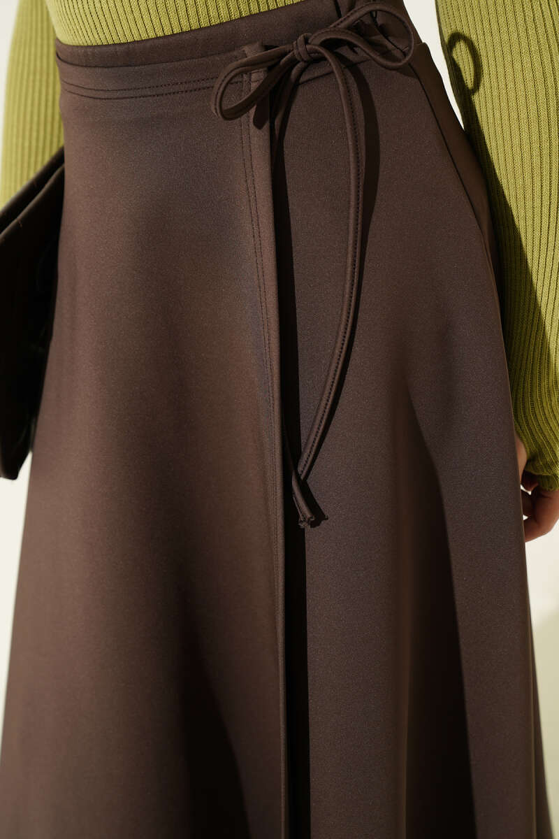 Scuba Skirt with Side Tie - Dark Brown
