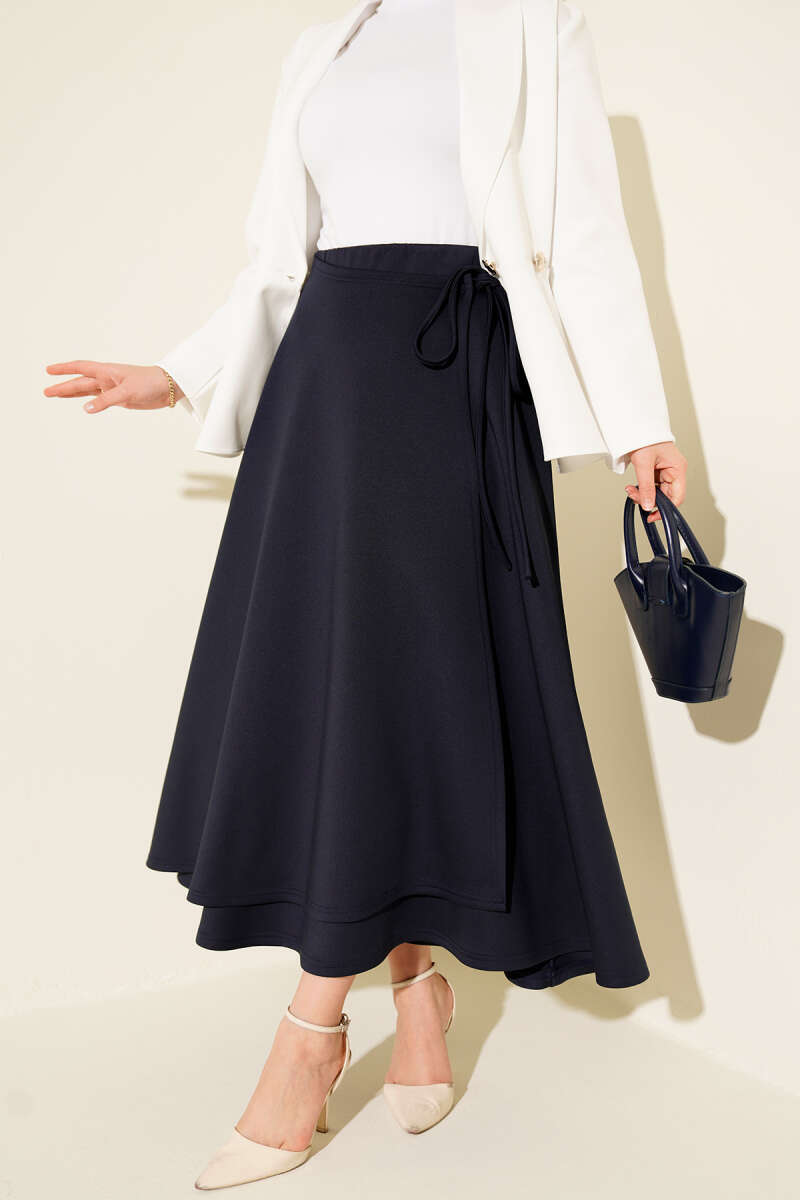 Scuba Skirt with Side Tie - Navy