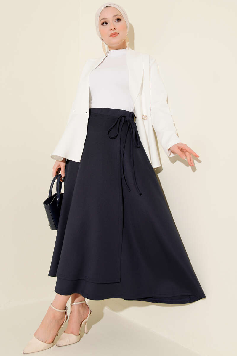 Scuba Skirt with Side Tie - Navy