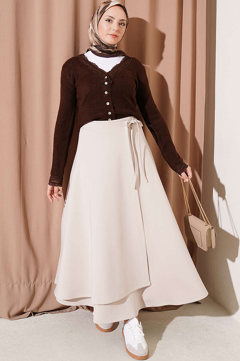 Scuba Skirt with Side Tie - Stone