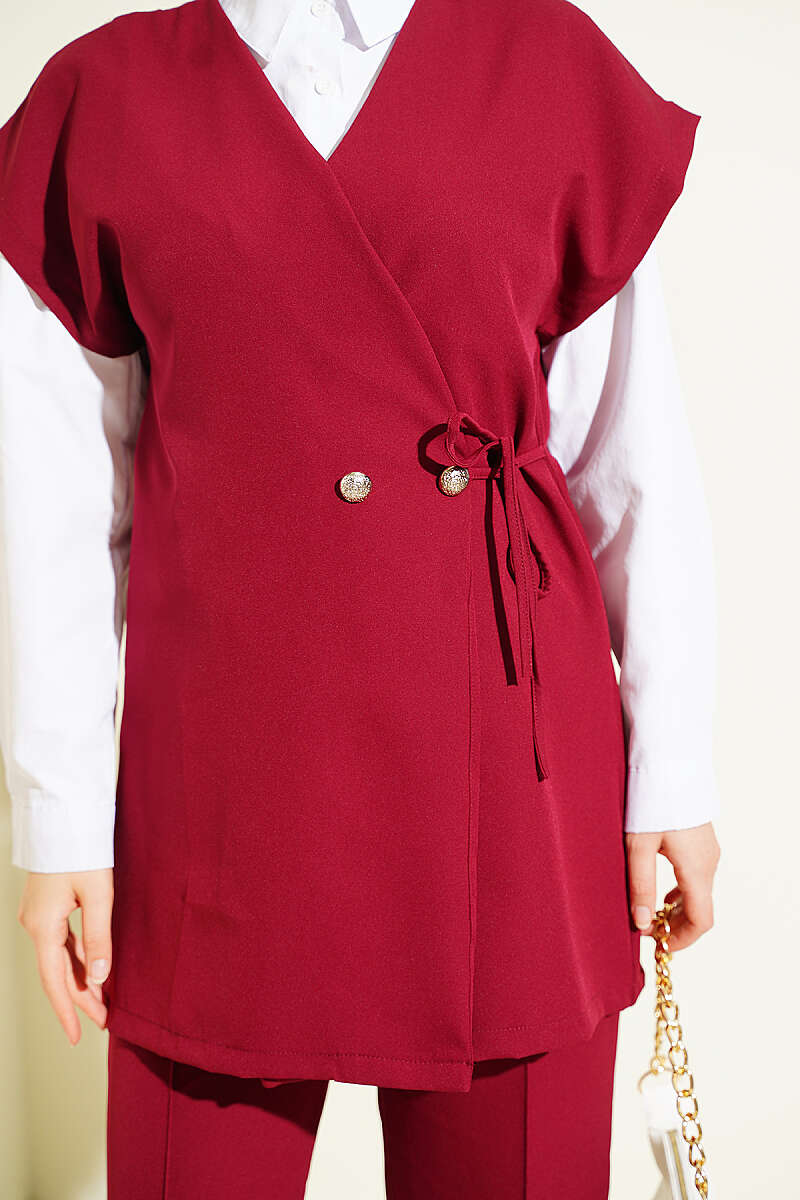 Two-Piece Set with Vest and Side Ties - Burgundy