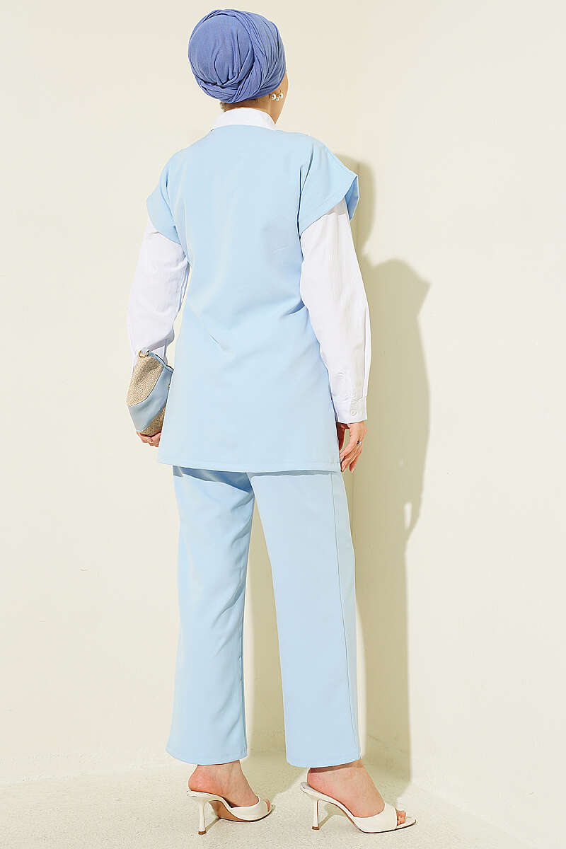 Two-Piece Set with Vest and Side Ties - Blue