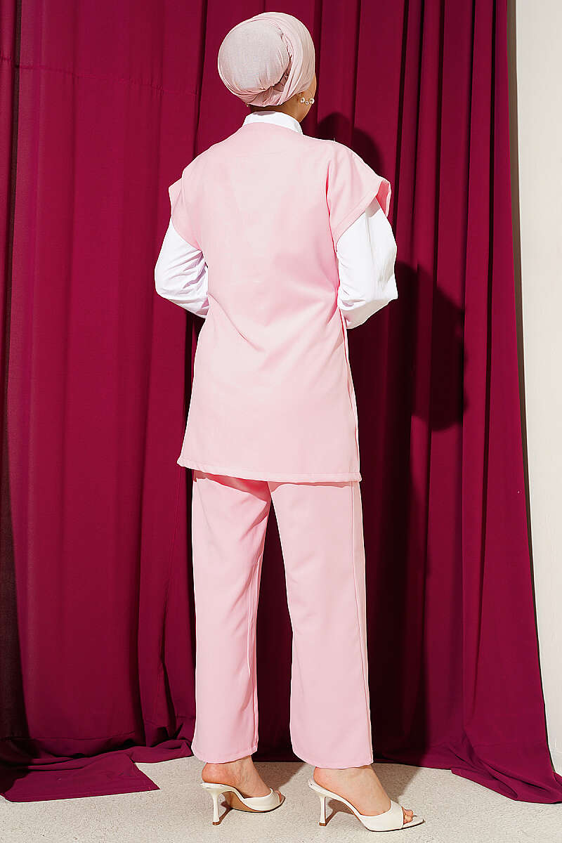Two-Piece Set with Vest and Side Ties - Pink