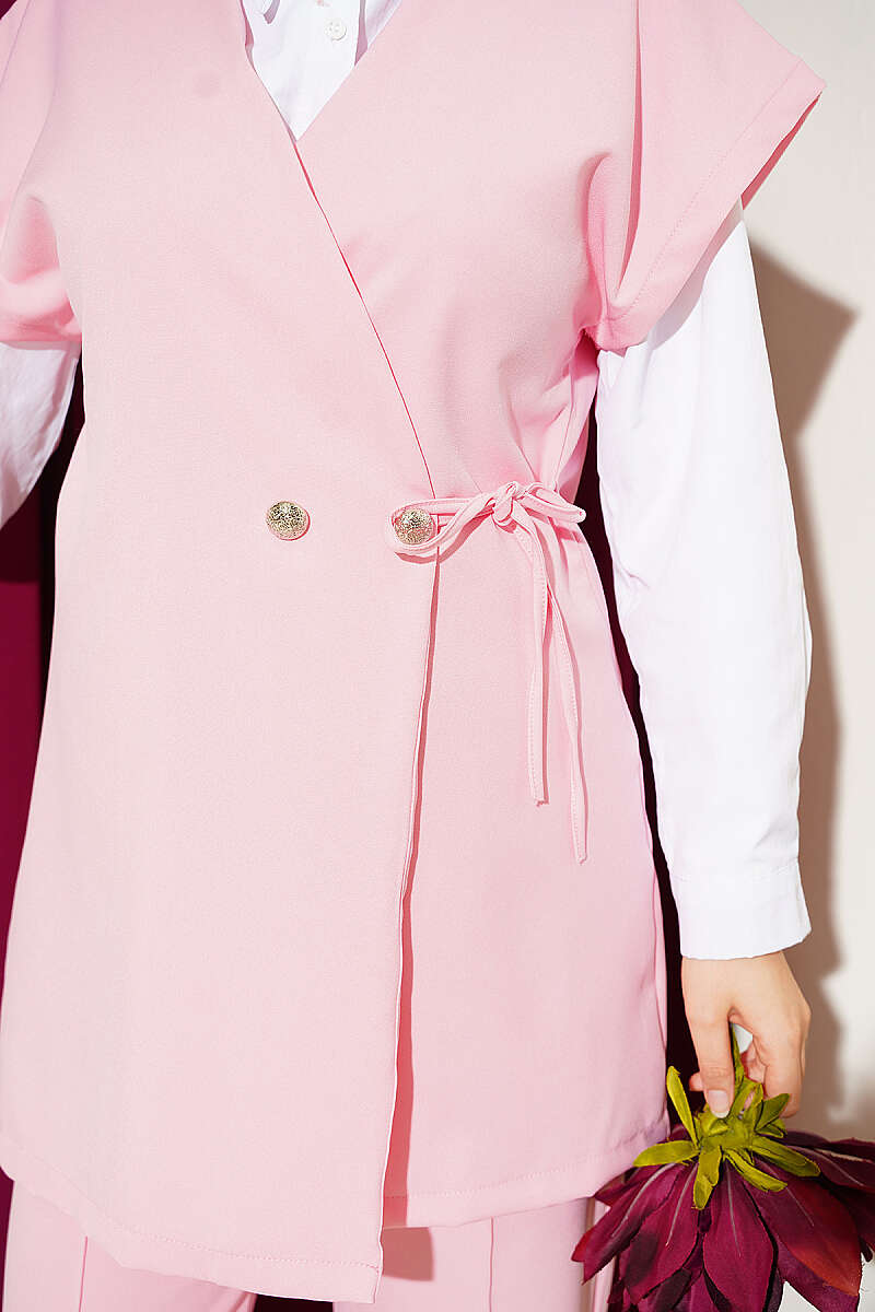 Two-Piece Set with Vest and Side Ties - Pink