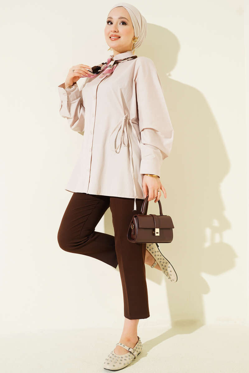 Basic Shirt with Side Ties - Beige