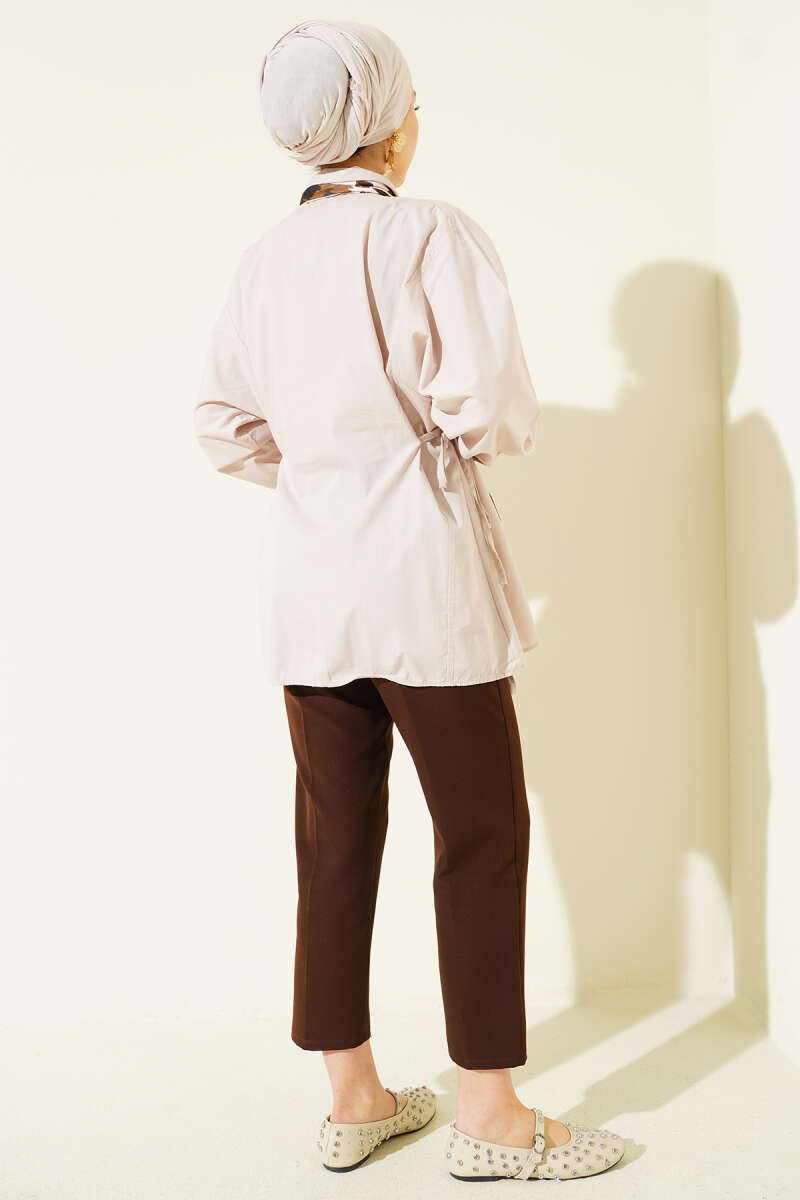Basic Shirt with Side Ties - Beige