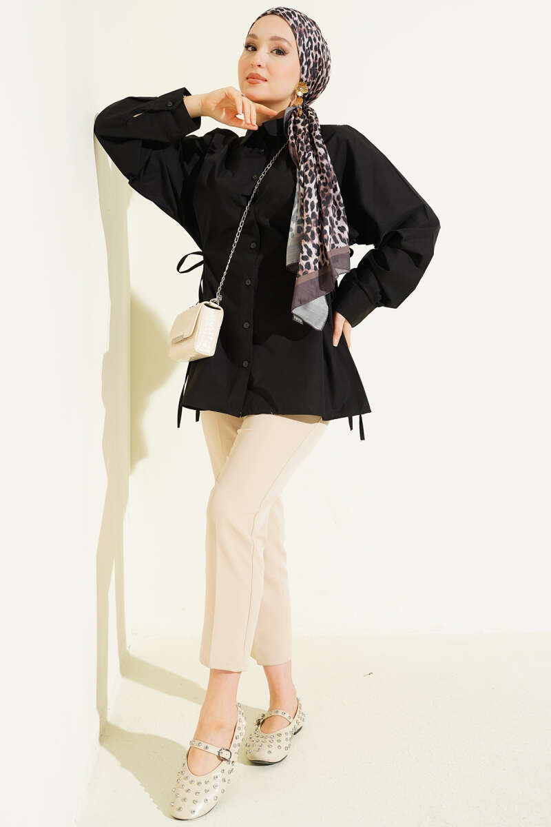 Basic Shirt with Side Ties - Black