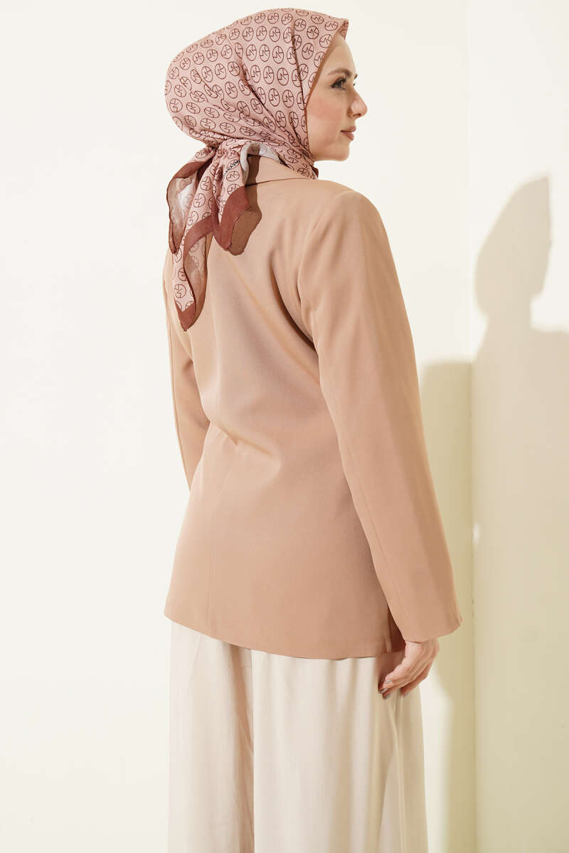Side-Tie Double-Breasted Blazer - Camel