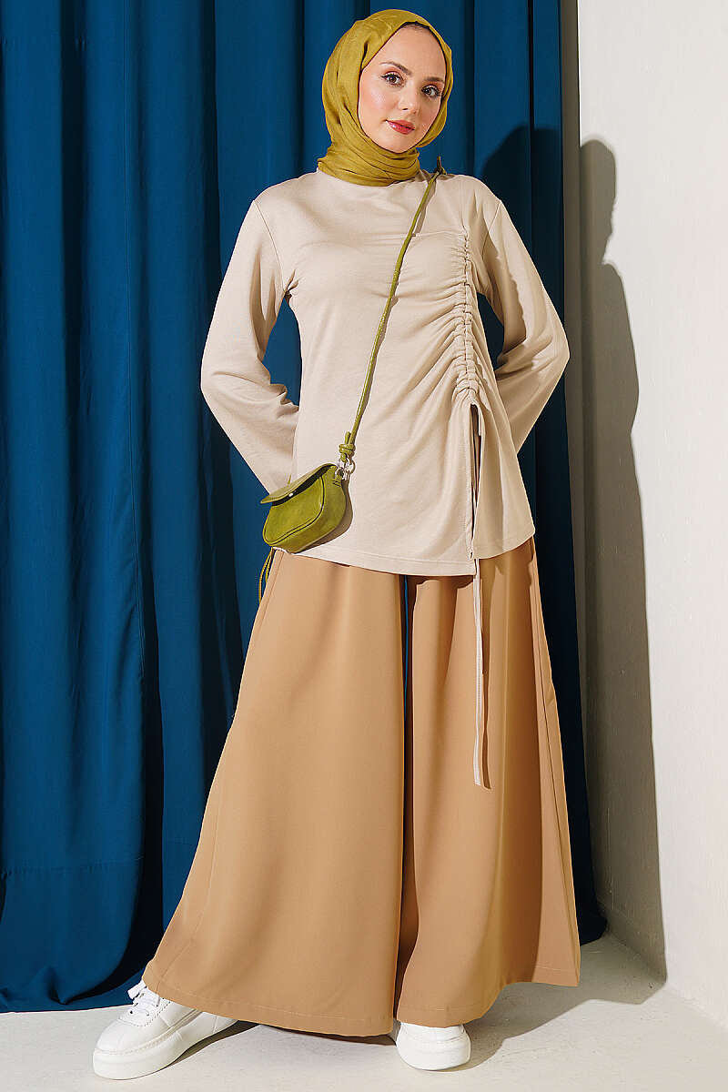 Tunic with Side Drawstring - Beige