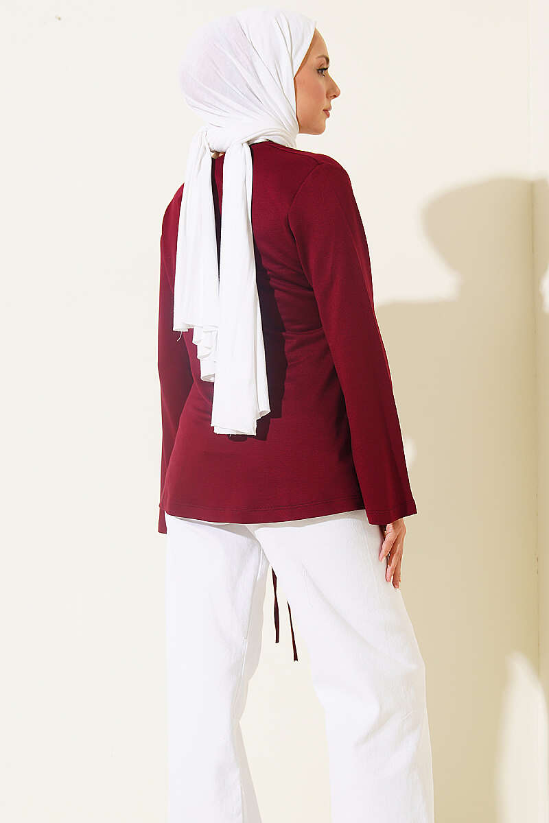 Tunic with Side Drawstring - Burgundy