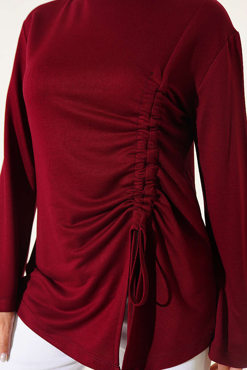 Tunic with Side Drawstring - Burgundy