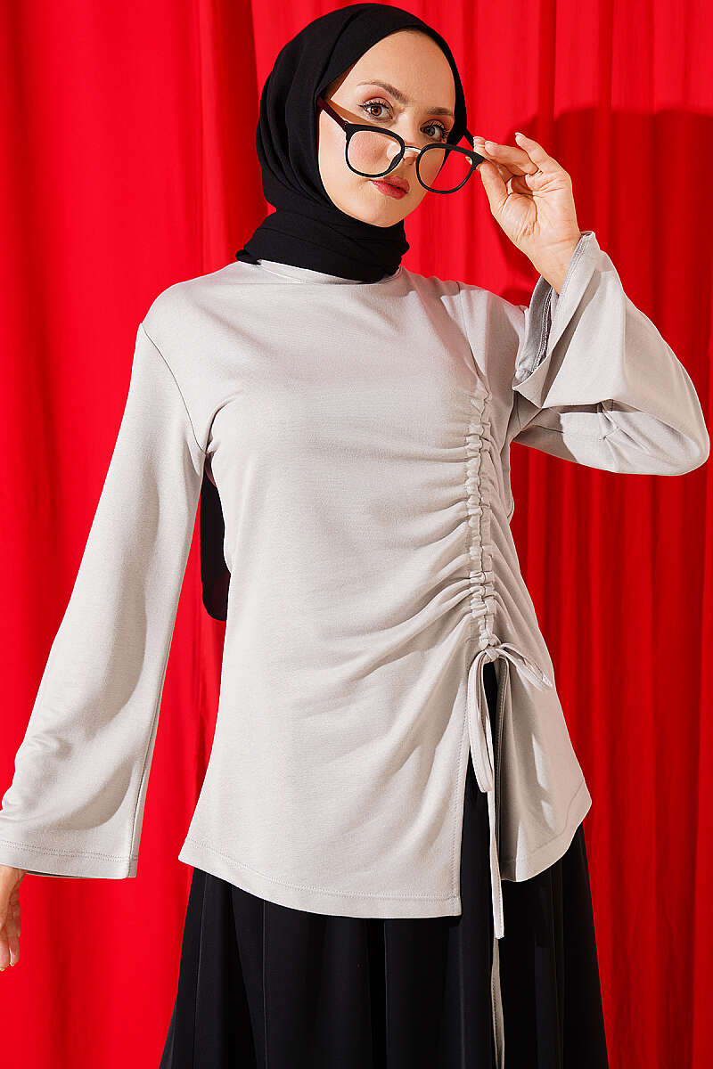 Tunic with Side Drawstring - Grey