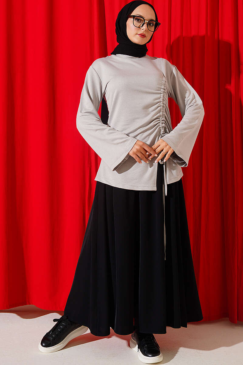 Tunic with Side Drawstring - Grey