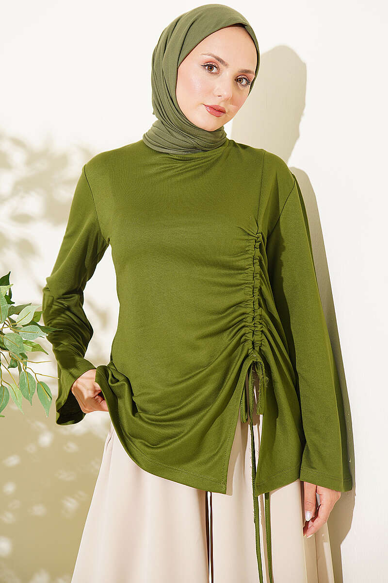 Tunic with Side Drawstring - Khaki